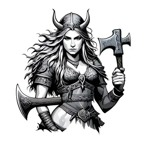 Nordic Viking Woman Holding An Axe