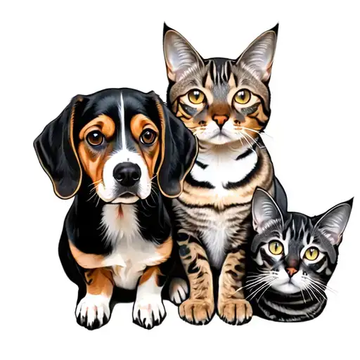 1 Beagle With An Bengal Cat And 2 Persian Cats
