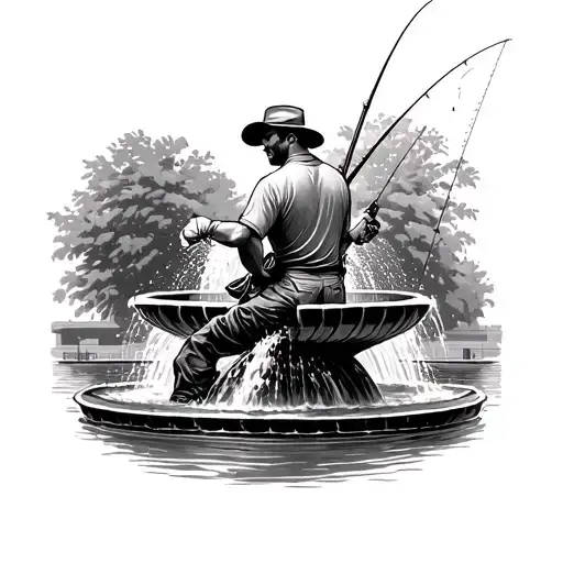 Man Fishing In The Forsyth Fountain In Savannah Ga