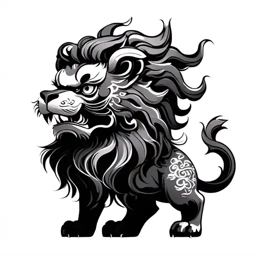 Chinese Lion Traditional Full Body Brush Strokes