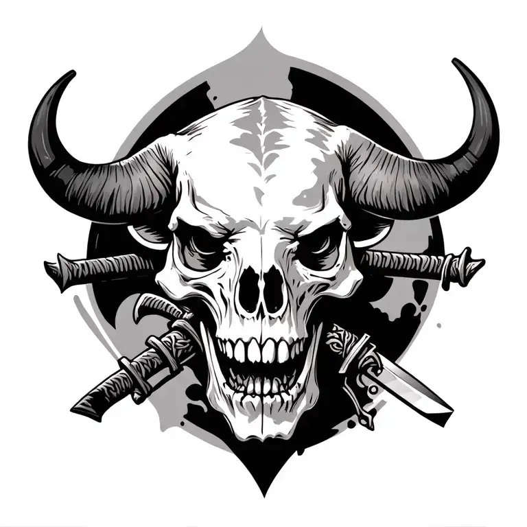 Taurus Skull Surronded With Katanas