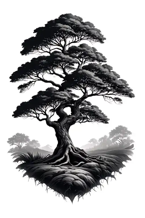 African Tree And Shadows Projected