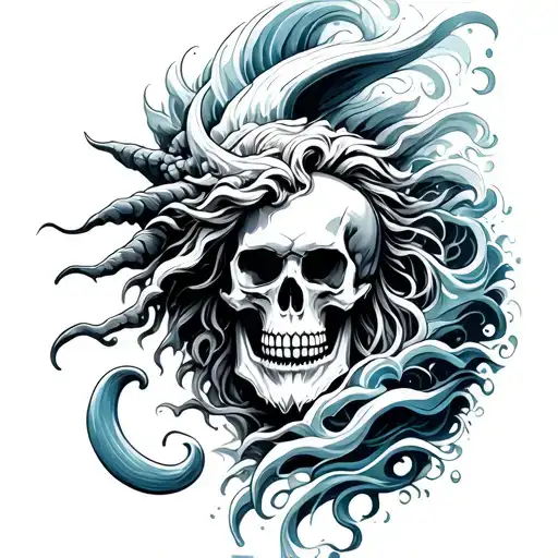 Poseidon With Skull And Waves With Dynamics Colors