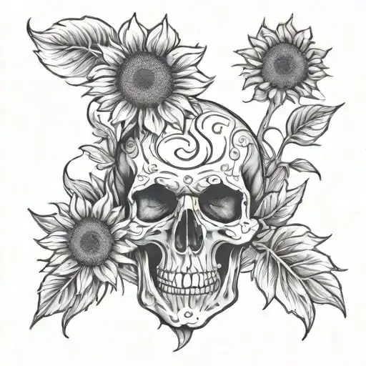Sunflowers And Skull