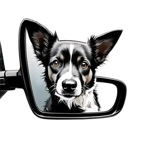 Side Mirror Of A Car With A Dog Popping Its Head Out Of The Window