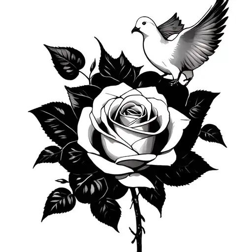 Rose With Florence As Stem And Dove Behind