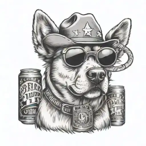 A Country Music Themed Design With Beer Cans And A Dog Wearing Sunglasses And Cowboy Hat
