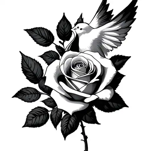 Rose With Florence As Stem And Dove Behind