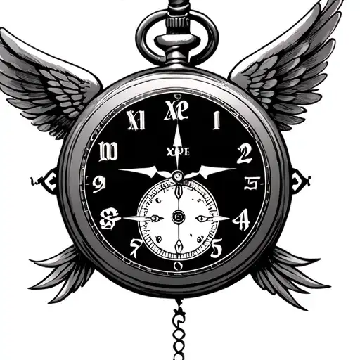 Pocket Watch With Compass And Wings Of Time