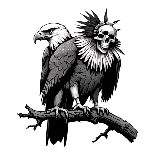 Eagle On Branch With Skull Headdress