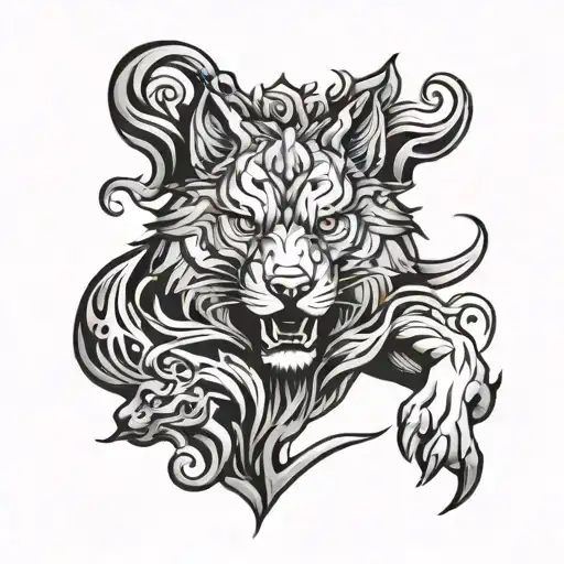 Design A Tattoo Featuring A Wolf And A Lion In A Japanese Style