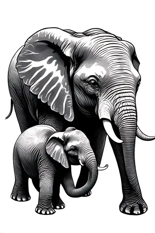 Mommy Elephant And Baby Elephant Walking Simple