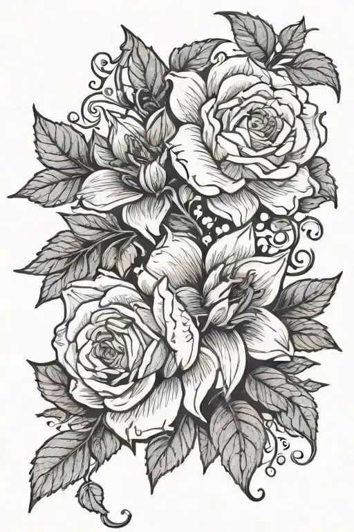 Honeysuckle And Rose And Holly Berry And Narcissus