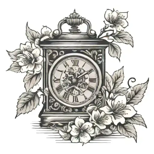 1930S Carriage Clock Surrounded By Cherry Blossom