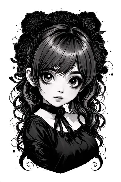 Old School Tatto Japanes Style Anime Cute Girl