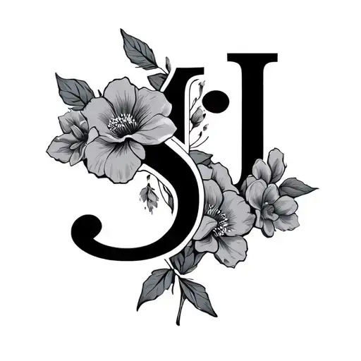 Male Tattoo Of Flowers With The Letters S I J