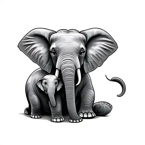 Elephant And Baby Elephant Sitting