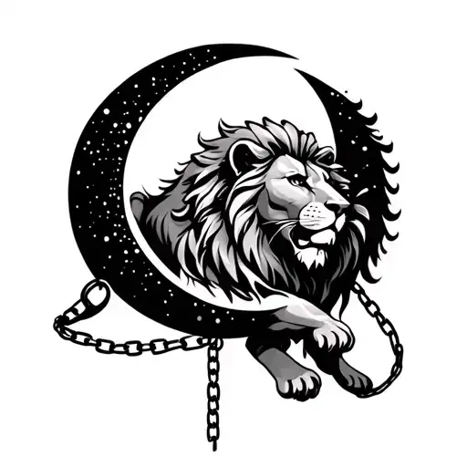 The Lion Is Connected To The Crescent Moon By Chains