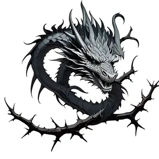 Dragon Wrapped Around Thorn Branches