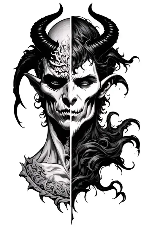 Half Satan Half God With Line Down Centre