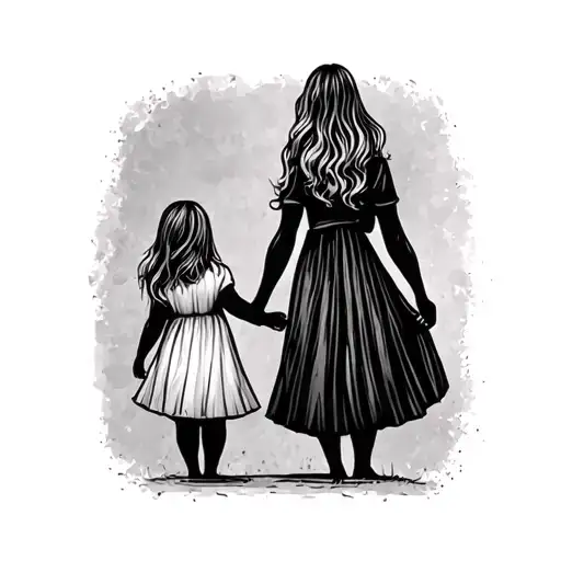 Wife And Daughter Holding Hands