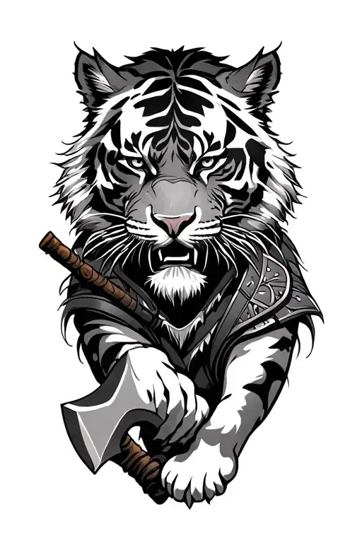 Warrior With An Axe Mixed With A Tiger