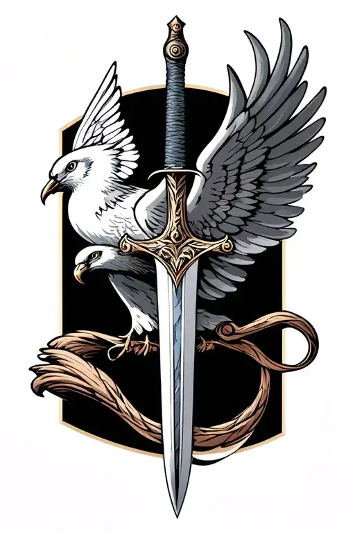 Medieval Sword But The Hilt Is A Dove With Wings Spread And Tail Down