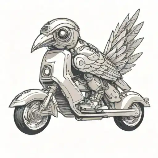 A Futuristic Robotic Bird Riding A Sleek Dio Scooter