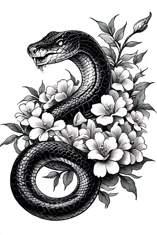Snake Coiled Around Lots Of Flowes Biting Its Own Tail