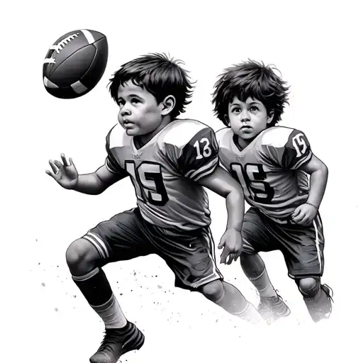 Children With Football In His Hand Above Him A Sklyline