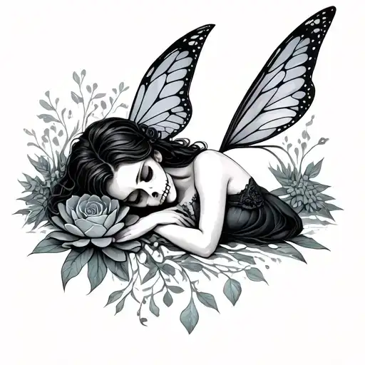 Fairy Skelton Napping In A Succulent