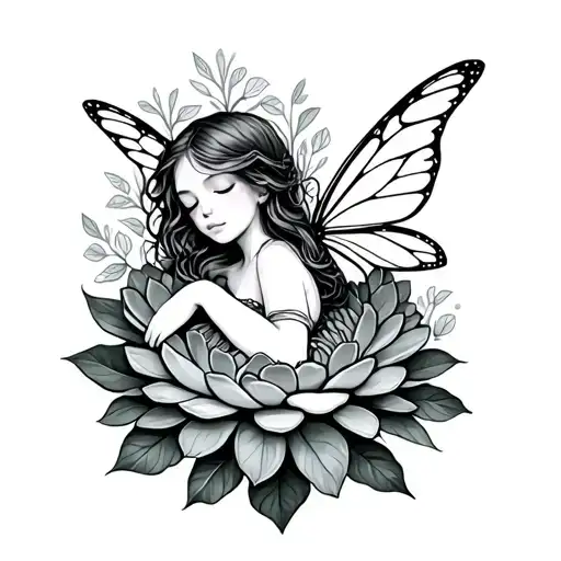 Leafy Fairy Napping In A Large Succulent