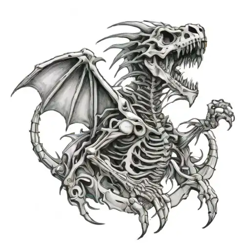 Decaying Skeleton Dragon Hugging And Tearing Into Body