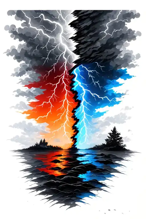 Thunderstorm Half Red Half Blue Lightning Storm