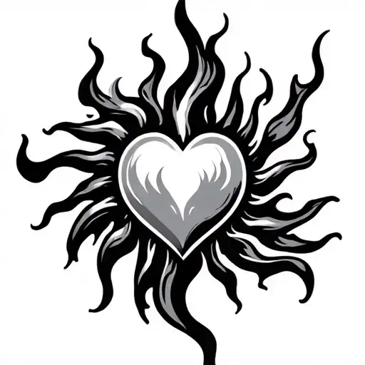 Fiery Sun Heart Flames Fire