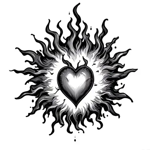 Fiery Sun Heart Flames Fire