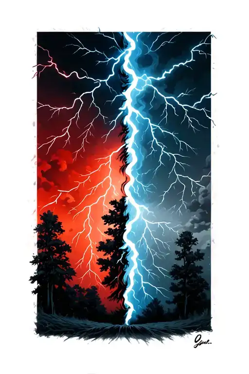 Thunderstorm Half Red Half Blue Lightning Storm