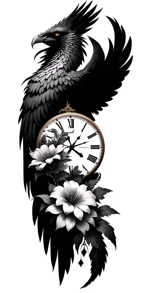 Phoenix Rising Time Clock Flowers