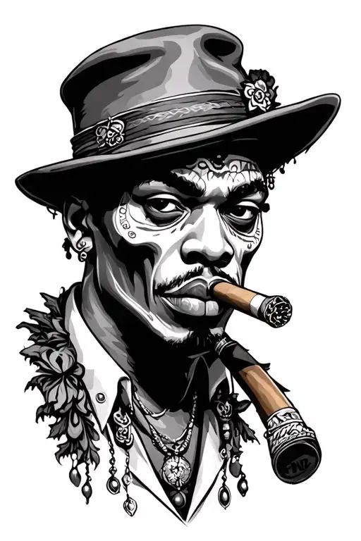 Young Black Voodoo Man With Cigar