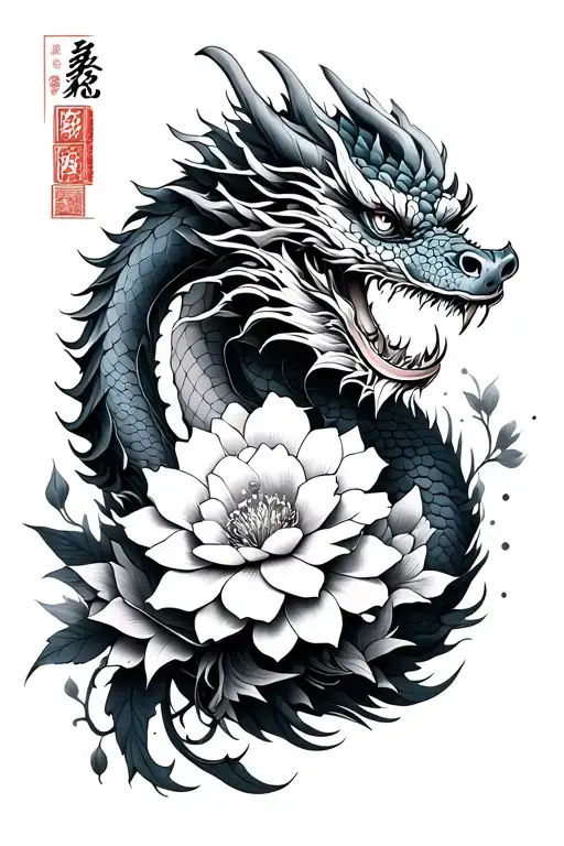 Japanese Flowers And Dragon