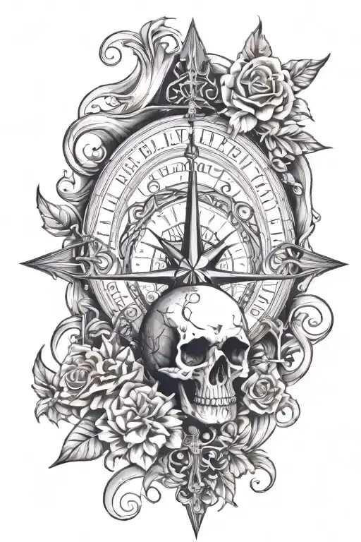 Memento Mori And Compass Rose Half Sleeve