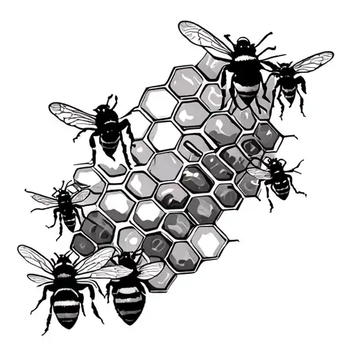 Honeycombs Going In A Line With Bees