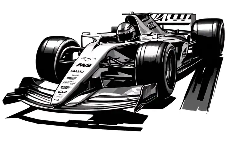 Minimalist Fine Line Formula One Race Car Side View