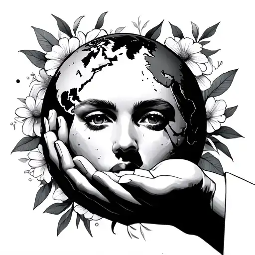 Face With Flowers With The Hand Reaching Out To A Globe