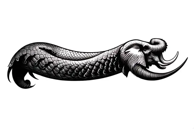 Elephant With Long Tusk With Snake Scales Around For A Forearm Band