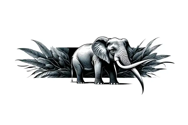 Elephant With Long Tusk Surrounded