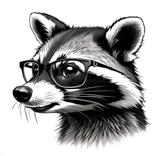 Raccoon One Line Drawing With Glasses