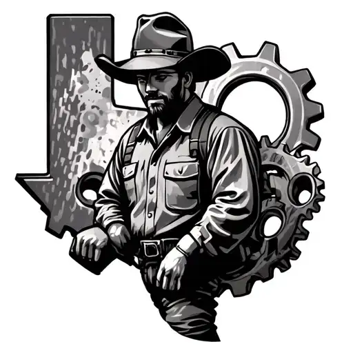 Texas Oilfield Worker Surrounded By Gears