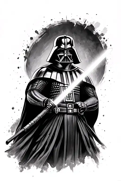 Samurai Darth Vader Holding A Lightsaber