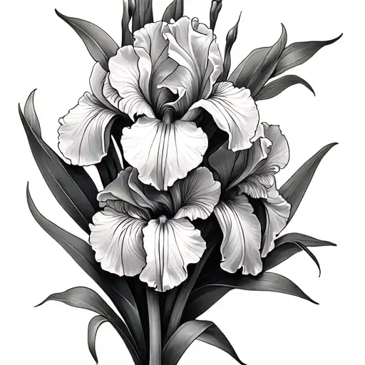 Mens Black And White Forearm Half Sleeve With Iris Flowers And Iris-ann Name